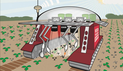 Cartoon of robotic weed control system