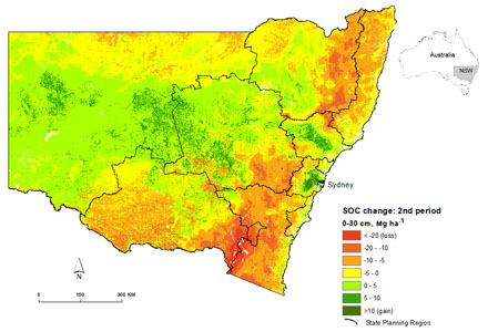 New Souh Wales map predictng soil organic carbon change